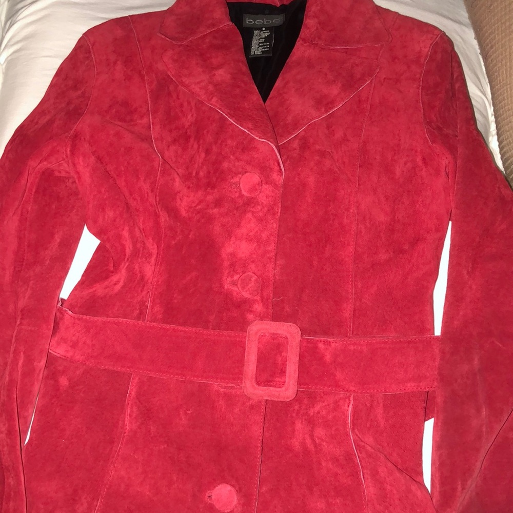 Bebe Red genuine Leather Long Coat